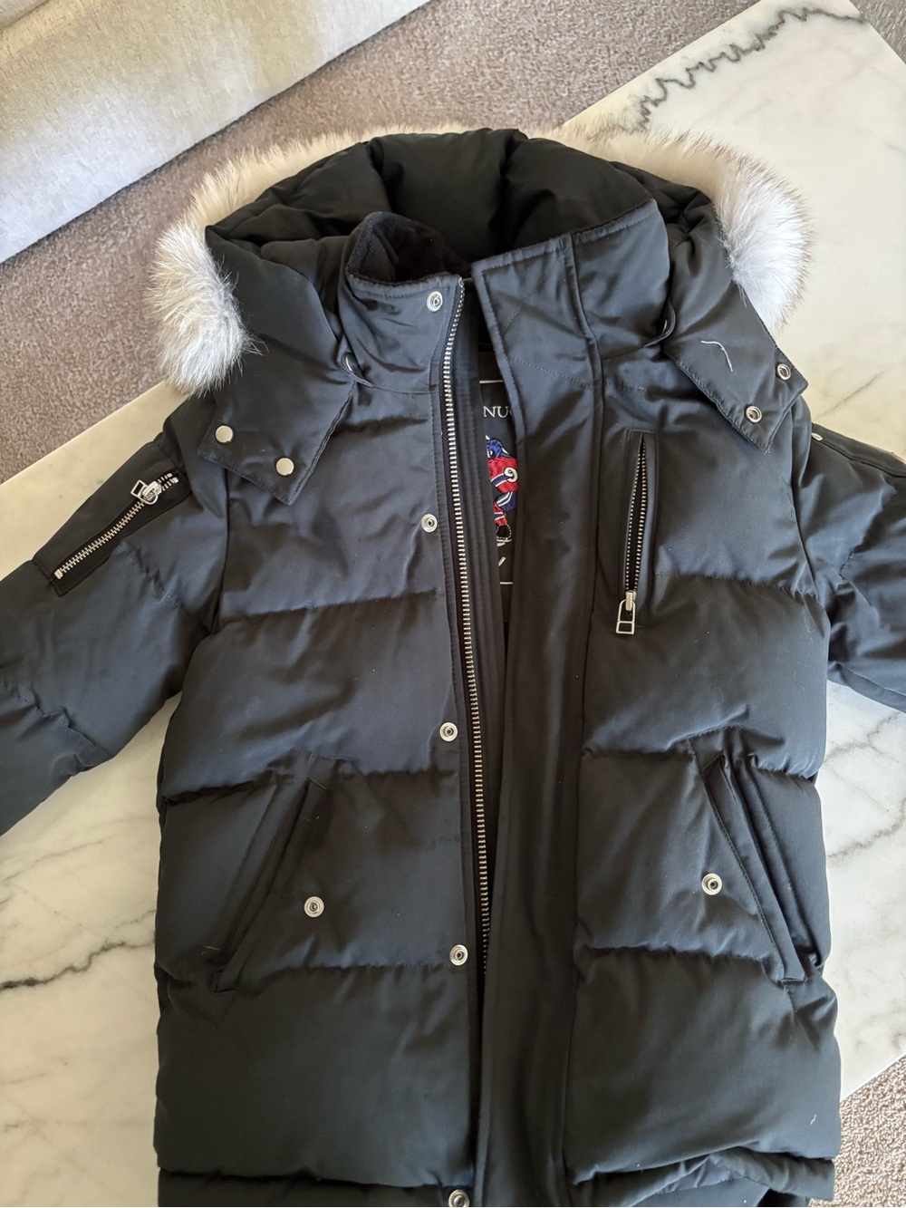 Moose Knuckles Black Quilted Puffer Jacket with Hood